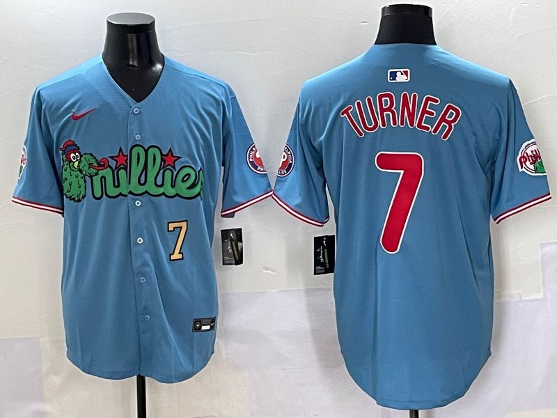 Men Philadelphia Phillies #7 Turner Light Blue three generations Joint Name Nike 2025 MLB Jersey style 2